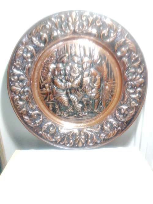 Very! very! Large ornately Embossed Copper Jan Van Rebeck in a Tavern Scene. hand Chased/hammered.