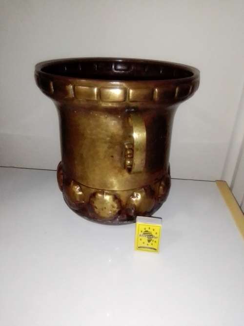 Antique Estate Auction. Large Hand beaten solid Brass two handled Turkish Victorian Urn.