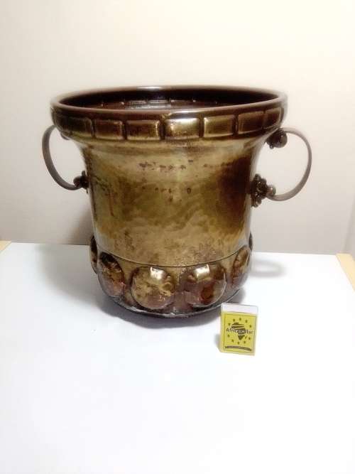 Antique Estate Auction. Large Hand beaten solid Brass two handled Turkish Victorian Urn.