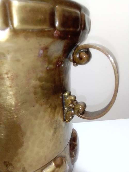 Antique Estate Auction. Large Hand beaten solid Brass two handled Turkish Victorian Urn.