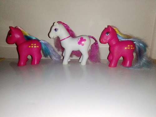 3 x My Little Ponys 2 Dark Pink and a White Butterfly pony`s Stamped `Simba-Toys.