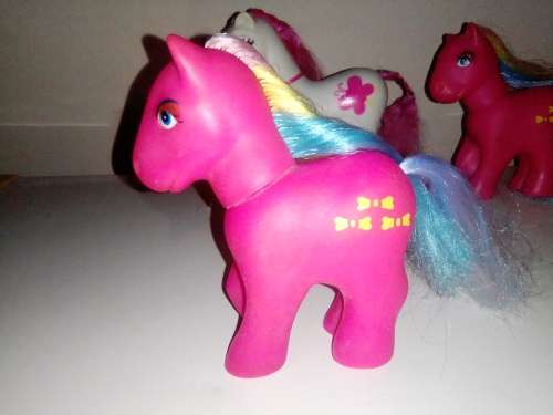 3 x My Little Ponys 2 Dark Pink and a White Butterfly pony`s Stamped `Simba-Toys.