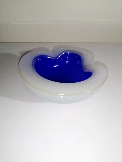 Rare & Scarce. Milk glass and Blue 1950 Murano art glass bowl . In good condition.