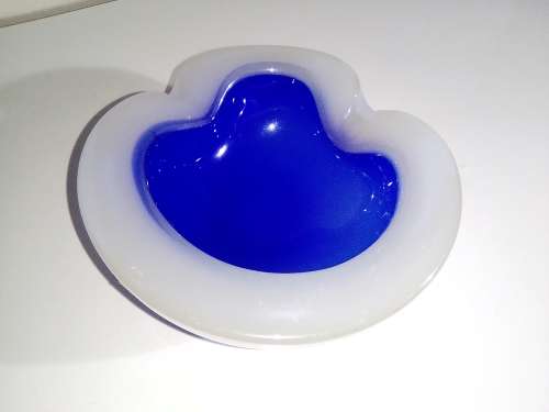 Rare & Scarce. Milk glass and Blue 1950 Murano art glass bowl . In good condition.