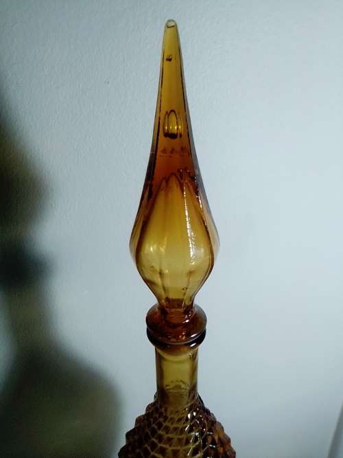 Vintage large very rare & scarce Amber Genie Bottle with Dimond patron. Glass Stopper in good order