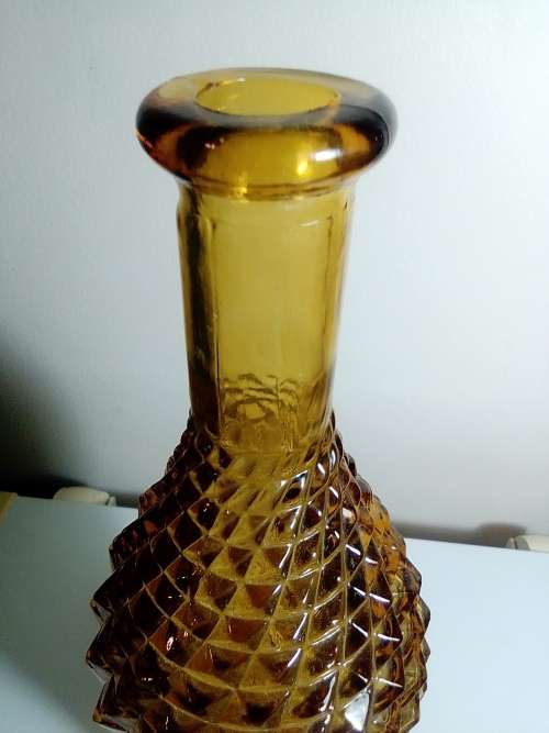 Vintage large very rare & scarce Amber Genie Bottle with Dimond patron. Glass Stopper in good order