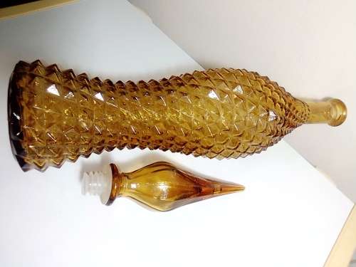 Vintage large very rare & scarce Amber Genie Bottle with Dimond patron. Glass Stopper in good order