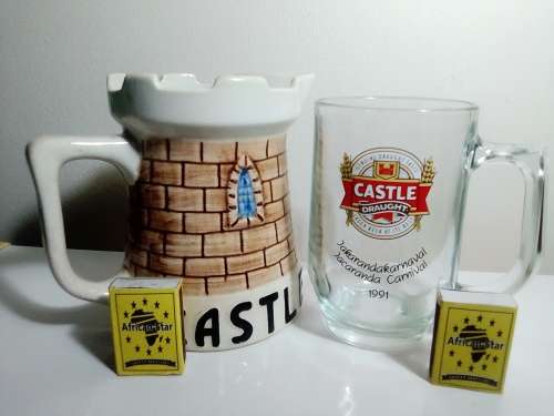 Wow Mancave, Castle branded red metal case with playing Cards in ashtray + Multi-Tool Kit + Jug's.