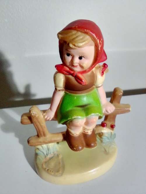 2 are in the style of HUMEL Village Boy + Girl sitting on fence plus a clean `Bull Mastiff` Dog.