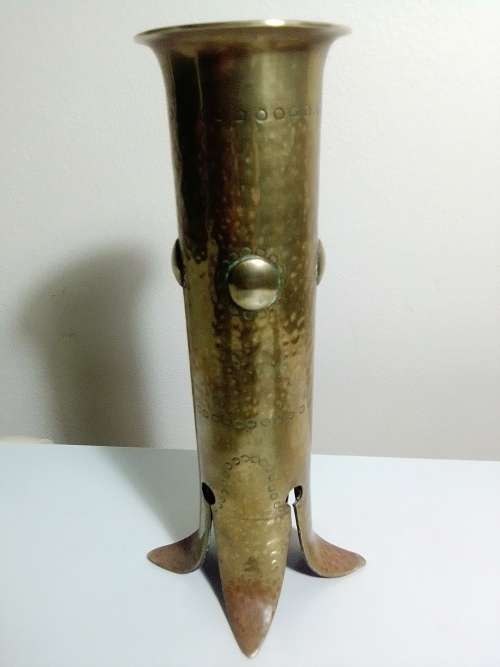 WoW A pair Vintage Brass Trench Art unique, heavily patinated, hand-crafted historical Candlesticks.