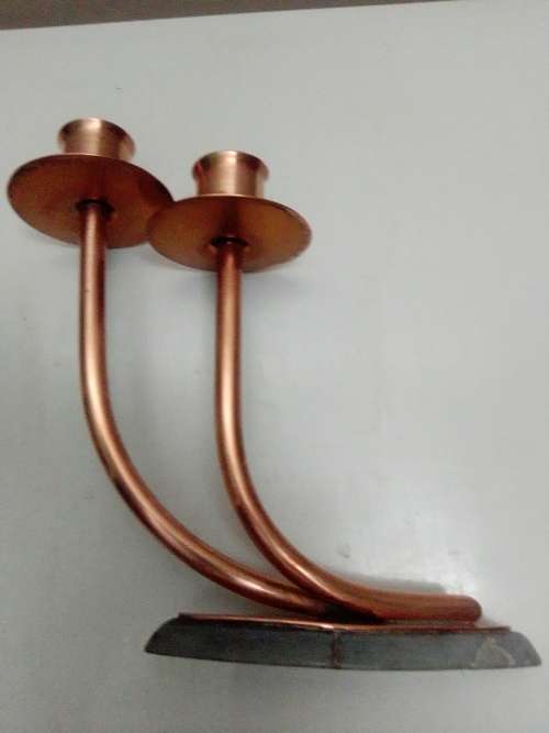 Very Old Vintage Copper & Brass Candelabra`s. 2 x Longe single 1 x double and old small brass one.