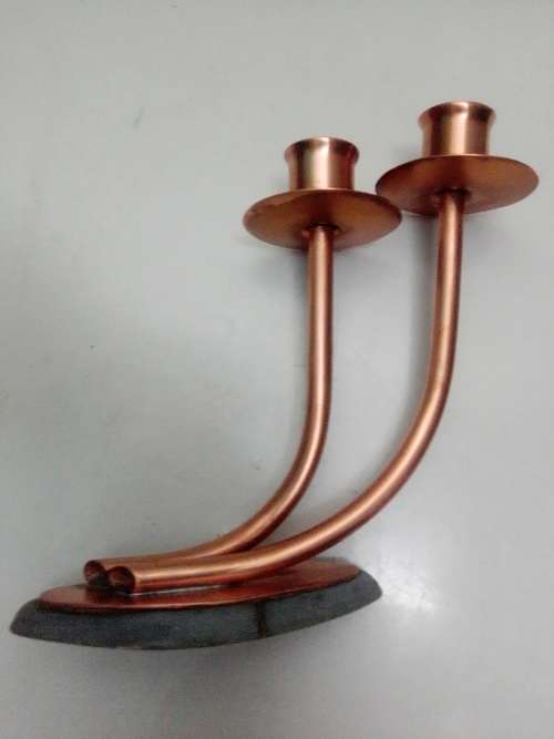 Very Old Vintage Copper & Brass Candelabra`s. 2 x Longe single 1 x double and old small brass one.