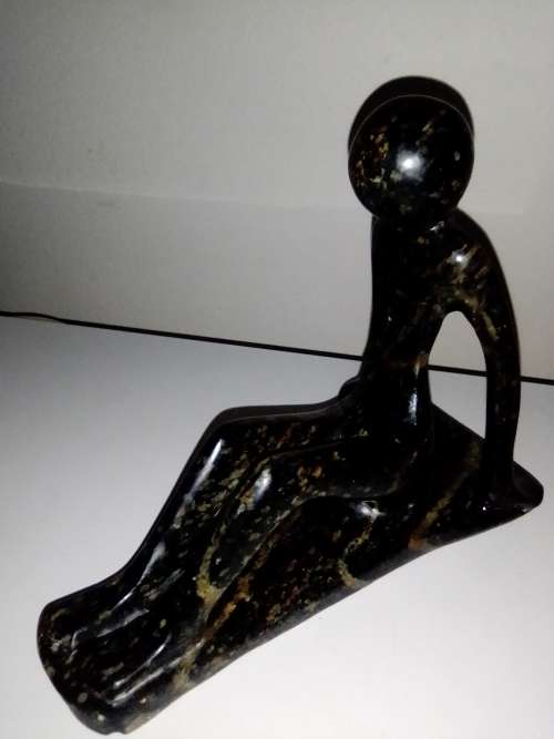`RESERVED FOR MOMACO 1981`. Two abstract Figurines. Cold cast Bronze+ a heavy Granite female forms