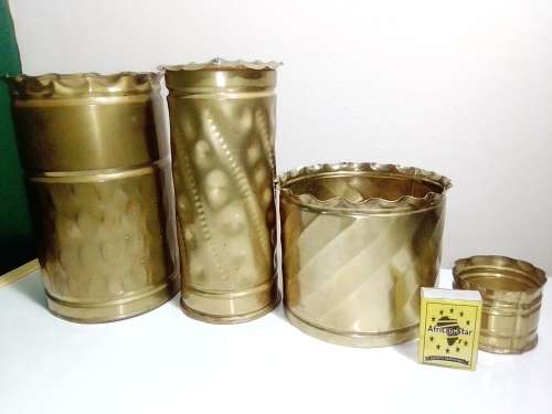 A Lot of 4 x Brass planters of various sizes for plants or desk organizer`s (Pens, Cutlery, Etc.)
