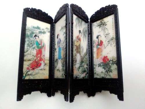 Traditional Korean 3 Mask plaque 3 Dimensional plus a Hand Puppet, 2 miniature Panel screens.
