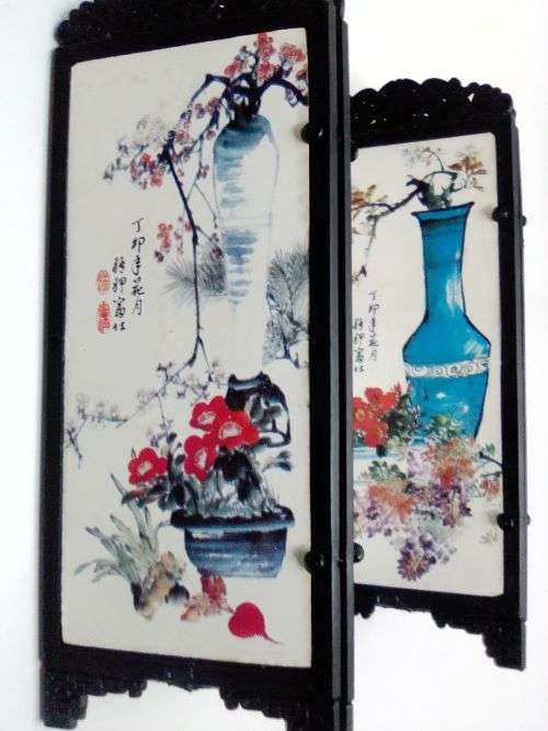 Traditional Korean 3 Mask plaque 3 Dimensional plus a Hand Puppet, 2 miniature Panel screens.