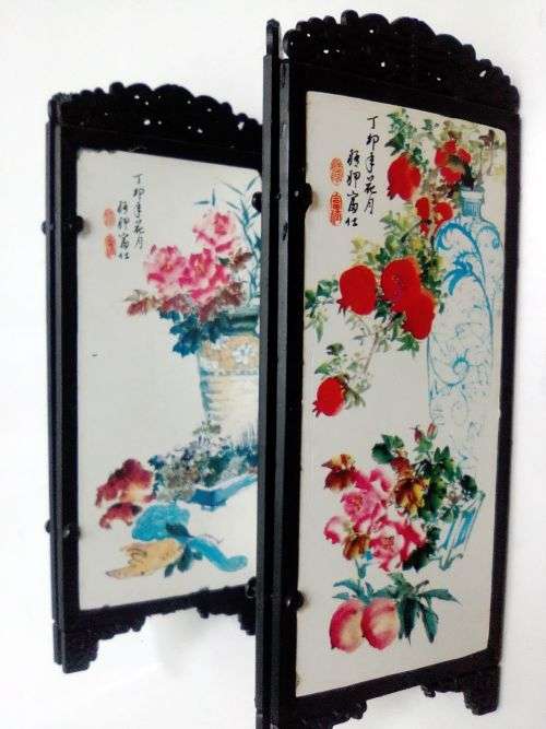 Traditional Korean 3 Mask plaque 3 Dimensional plus a Hand Puppet, 2 miniature Panel screens.