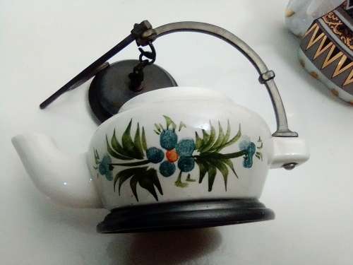 Porcelain/Pewter Kettle/Oil lamp. A True Shi Lankin Memento Elephant 1 sealed pack. The Art of Tea.