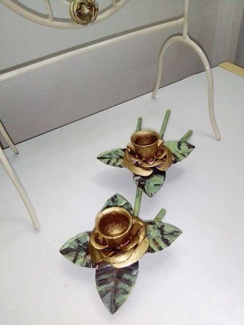 Table Mirror Large Wrought Iron ivory With Butterflys Make Up mirror and double Candle Stick