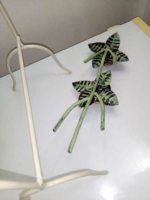 Table Mirror Large Wrought Iron ivory With Butterflys Make Up mirror and double Candle Stick