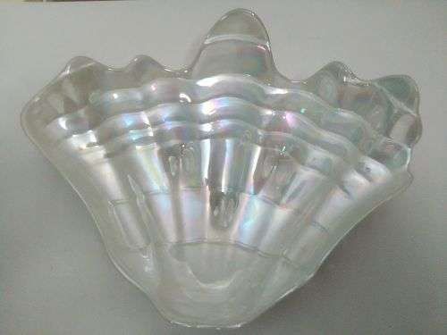 Large Glass Shell filled with NGWENYA glass Swaziland ornaments.Whales are special, Blue flack.