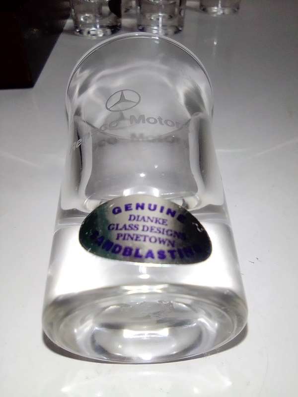 Collectible Mercedes Benz shot glasses wooden box Plus a boxed Bar spanner (opener/mixer) tool kit