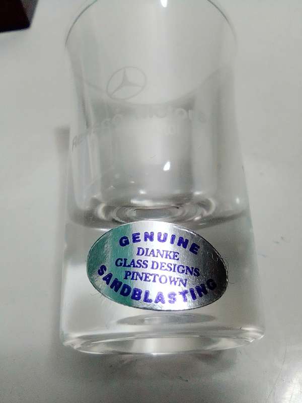 Collectible Mercedes Benz shot glasses wooden box Plus a boxed Bar spanner (opener/mixer) tool kit