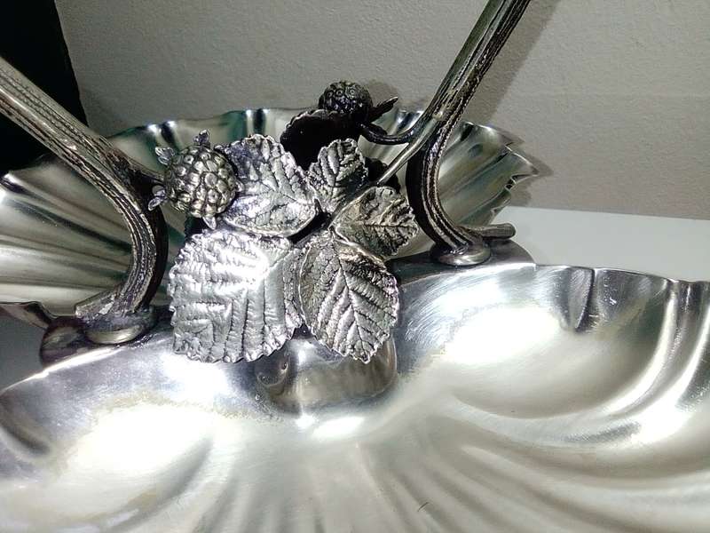 Wow a SILVER 1875-1896 Fenton Brothers. Vintage Double Trinket dish with beery and leaf\vine motif.