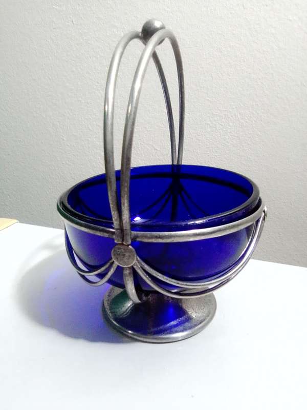 3 Cobalt Blue Glass Inners Trinket dish`s. 2 Celtic Plate with Solid and Swing Handles.