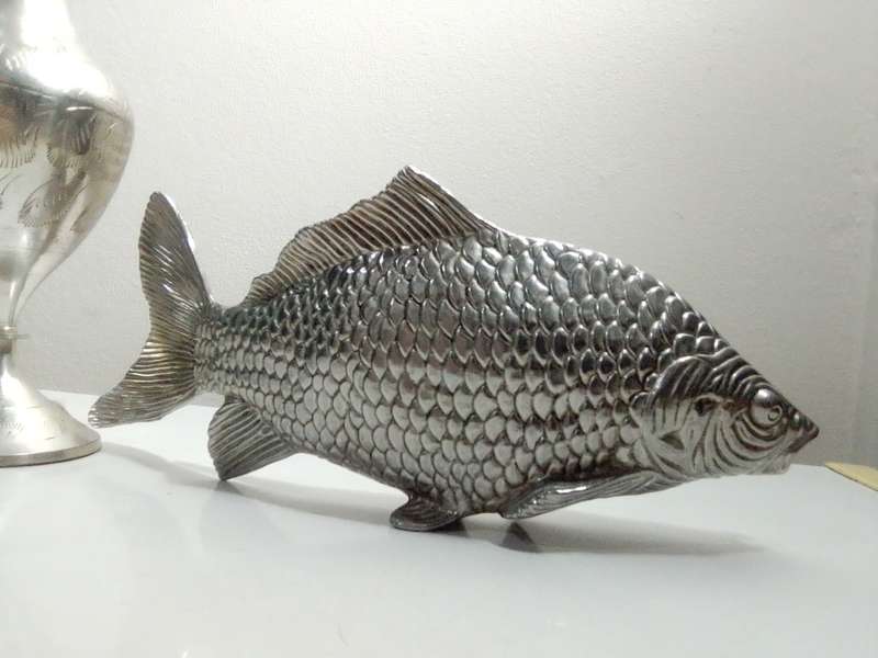 A {$250} 1960 `Modello Depositato` Fish Servette Holder made in ITALY + 2 x Indian S/Plate Vase`s