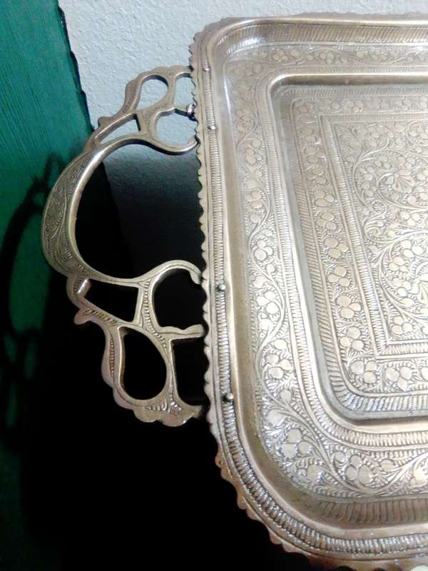 Ornamental Royle imperial style, a classic samovar set tooled in brass. Kettle, Bowl, Peacock Tray.