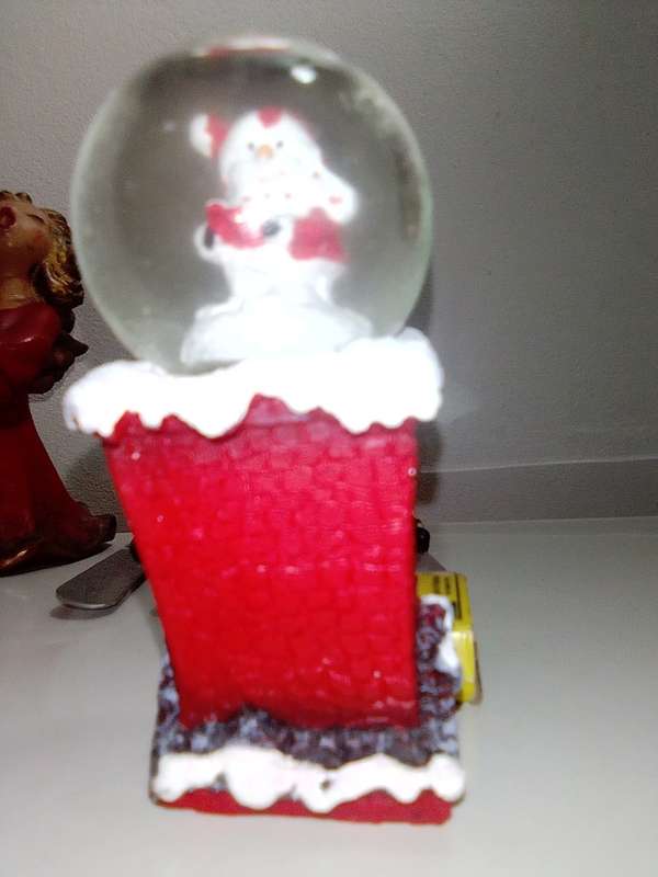 A 1966 GOEBEL W. GERMANY ANGEL pottery CANDLE HOLDER. Xmas butter Knives boxed.2 x Snow Globes.