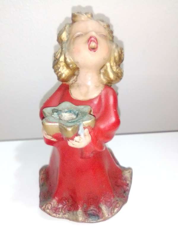 A 1966 GOEBEL W. GERMANY ANGEL pottery CANDLE HOLDER. Xmas butter Knives boxed.2 x Snow Globes.