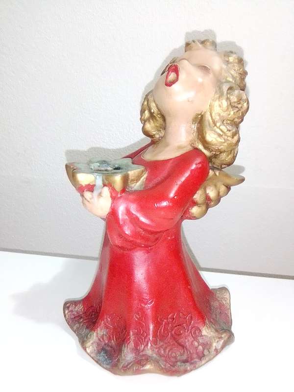 A 1966 GOEBEL W. GERMANY ANGEL pottery CANDLE HOLDER. Xmas butter Knives boxed.2 x Snow Globes.