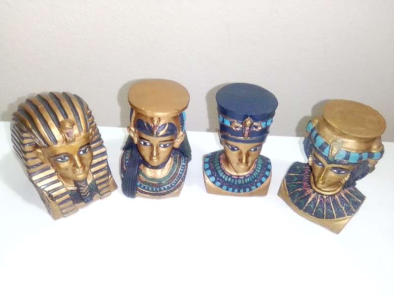 Vintage 4 Egyptian busts of Pharoah Tutankhamun and Queen Nefertiti Bust Sculptures
