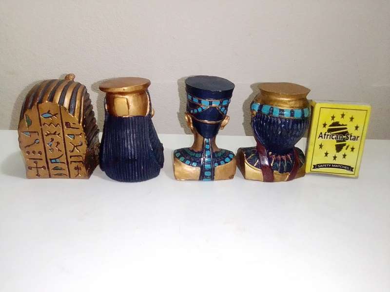 Vintage 4 Egyptian busts of Pharoah Tutankhamun and Queen Nefertiti Bust Sculptures