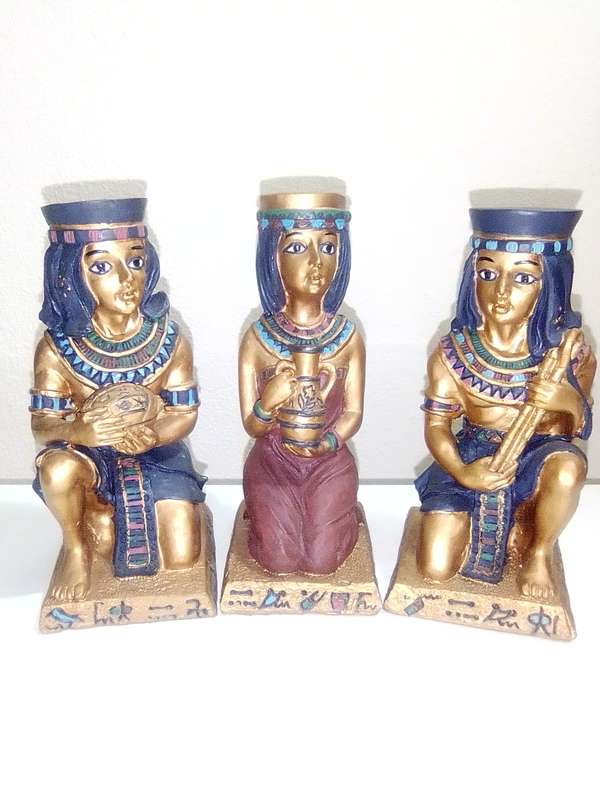 Vintage 4 Egyptian Figurines, Resin, Hand Made & Painted `Artist`s Version`,