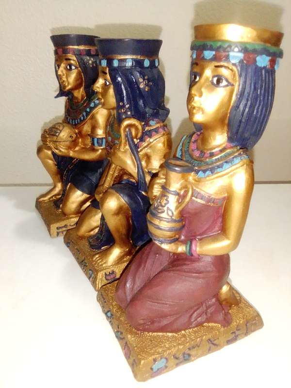 Vintage 4 Egyptian Figurines, Resin, Hand Made & Painted `Artist`s Version`,