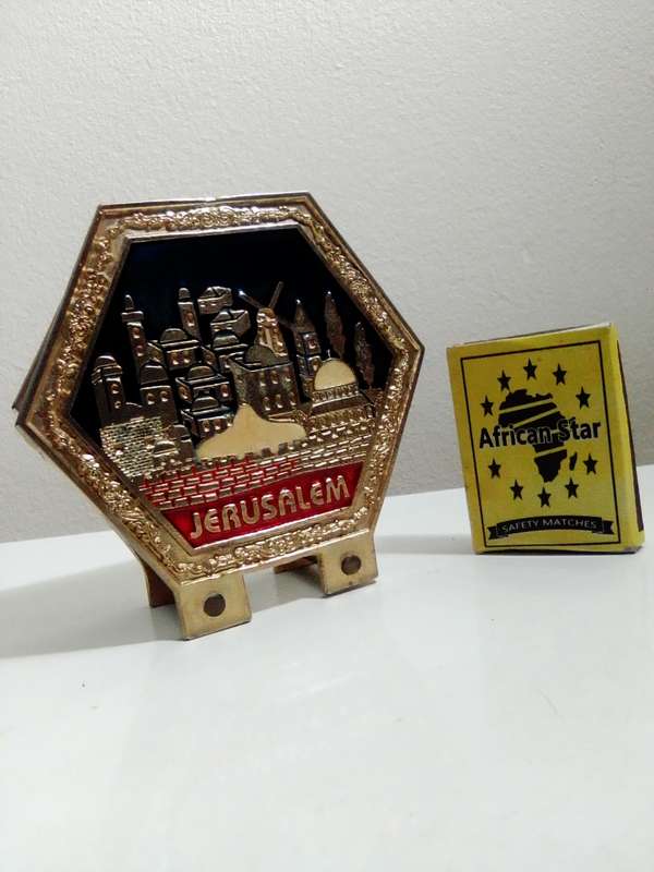 Impressive Enameled Jerusalem brass letter/serviette holder