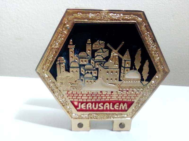 Impressive Enameled Jerusalem brass letter/serviette holder