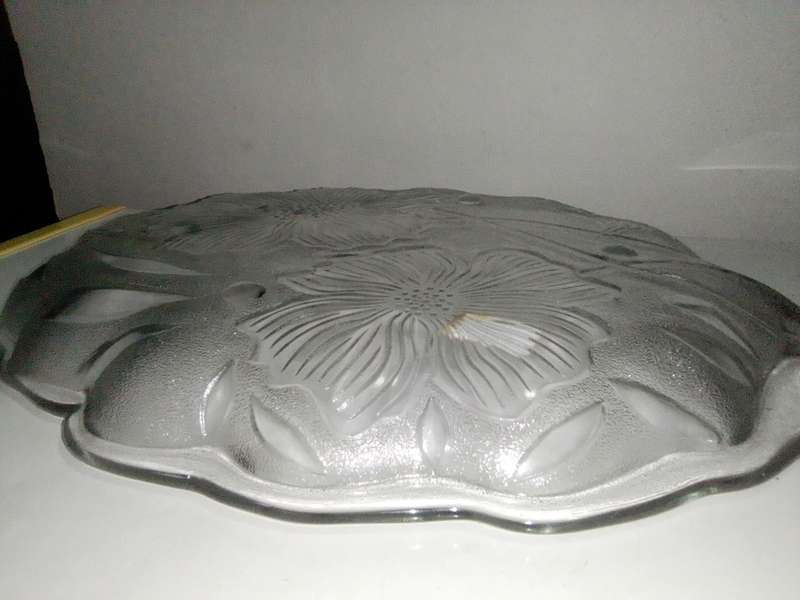 The Korean ornated `Lotus Flower Tray` In a box.  Large and heavy glass tray Dynisty Collection.