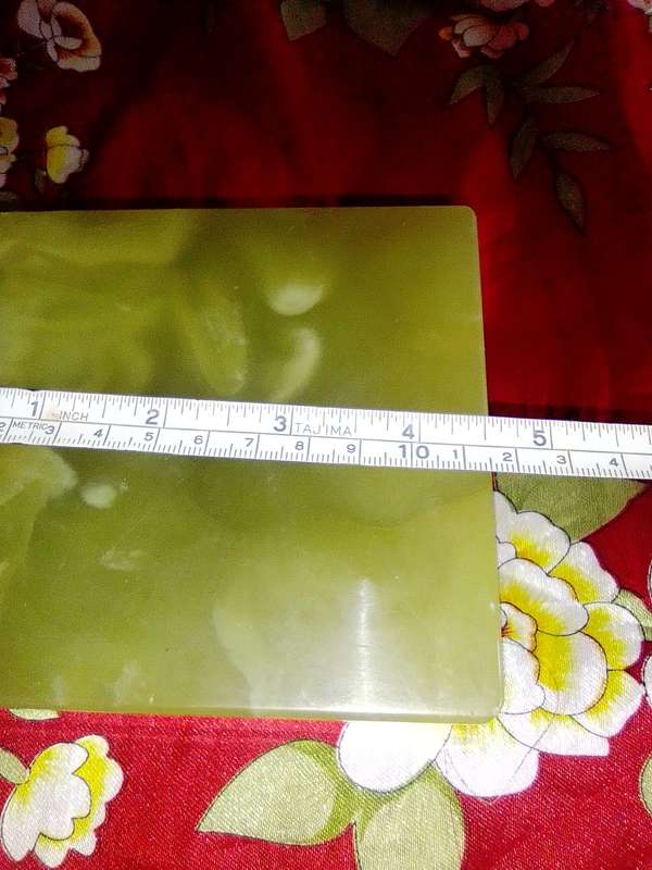 A Vintage heavy solid Onyx green Marble jewelry box hinged lid.
