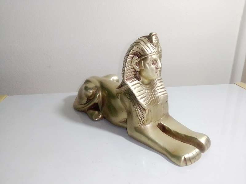 Vintage Egyptian Sphinx heavy brass and well detailed, weight 5.1kg. Size 135mm Tall x 250mm Long