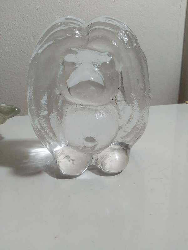 2 glass paperweights and a trinket dish, SASAKI lead Crystal, Swedish Bergdala, Cupped swirl hands.