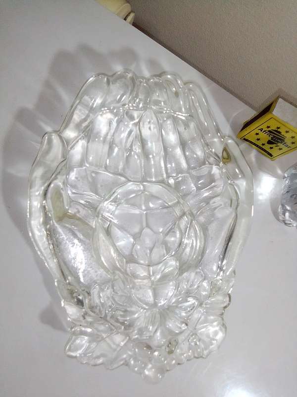 2 glass paperweights and a trinket dish, SASAKI lead Crystal, Swedish Bergdala, Cupped swirl hands.