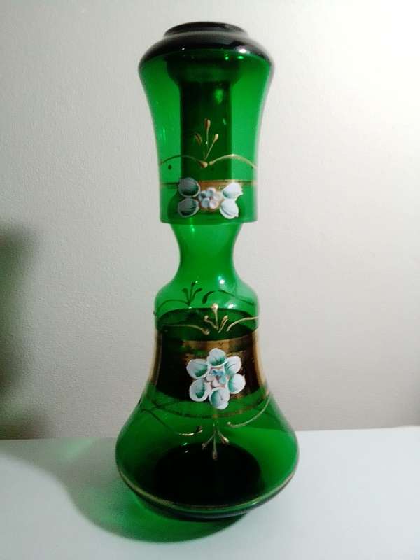 Wow Venetian made in Italy a green hand blowen Carafe's night stand bottles & matching glass.