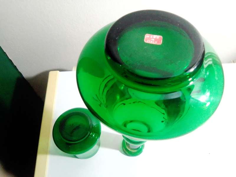 Wow Venetian made in Italy a green hand blowen Carafe's night stand bottles & matching glass.