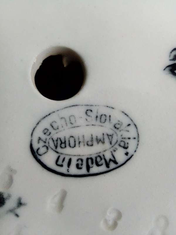Vintage 1920`s Amphora Czechoslovakia Pottery Carved Incised Relief Enamel lidded Jardine.