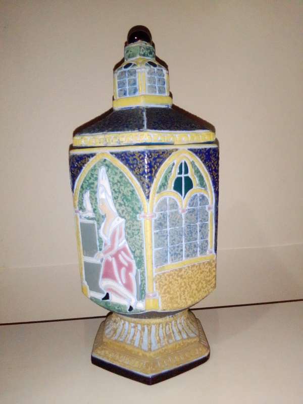 Vintage 1920`s Amphora Czechoslovakia Pottery Carved Incised Relief Enamel lidded Jardine.