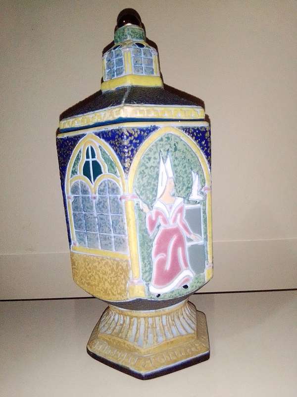 Vintage 1920`s Amphora Czechoslovakia Pottery Carved Incised Relief Enamel lidded Jardine.